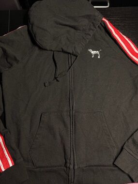 PINK Victoria's Secret Black Hoodie with Red Stripe Accents